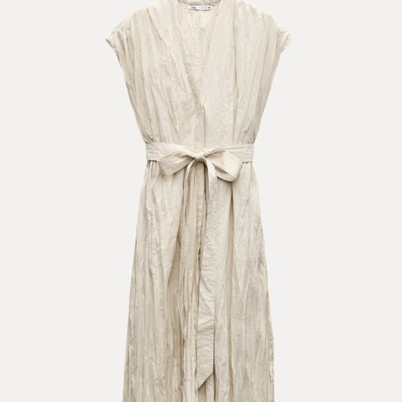 ZARA ZW COLLECTION BELTED WRINKLED DRESS - Picture 4 of 5
